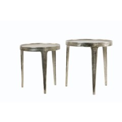 SIDE TABLE TOB SET OF 2 METAL ANTIQUE SILVER 